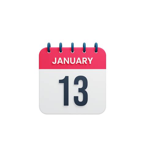 January Realistic Calendar Icon 3d Illustration Date January 13