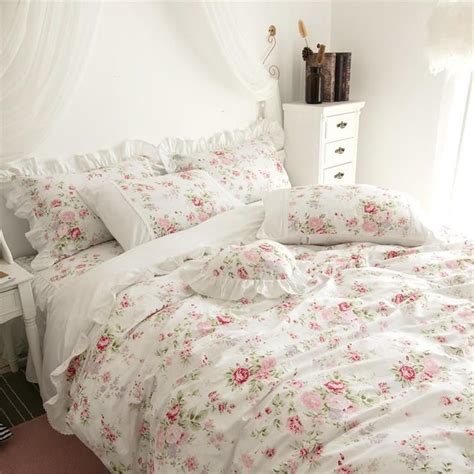 Pcs Cotton Duvet Cover Set Floral Lace Bedding Ruffle Etsy In