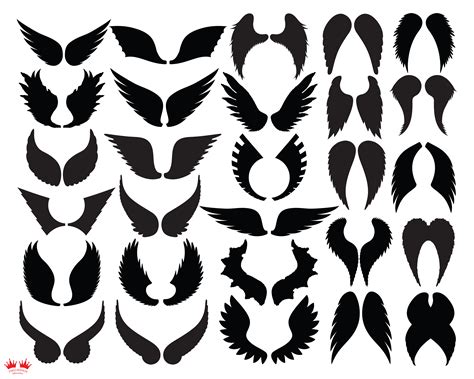 Angel Wings Black Silhouettes Svg Cut File Instant Download By Monkey