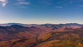 Peak foliage above the White Mountain National Forest. New Hampshire ...