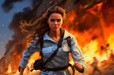 Premium Ai Image A Female Paramedic Running Away From An Explosion