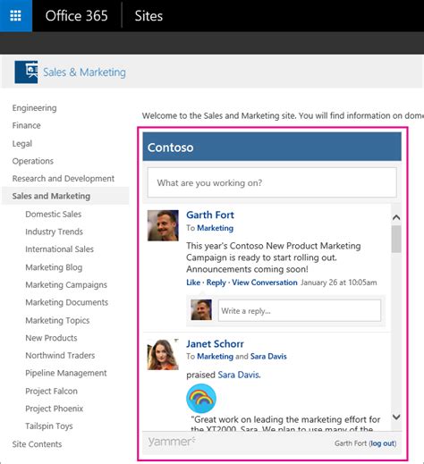 microsoft office tutorials embed a yammer feed into a sharepoint site
