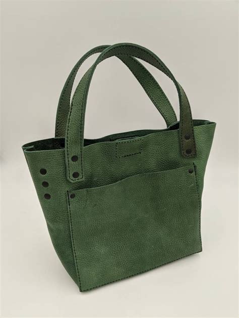 Handmade Green Pebbled Leather Tote Bag Small Shopper Etsy