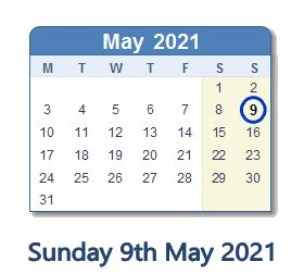 Mother's day began to be observed officially after former american president woodrow wilson signed a proclamation in 1914 declaring the second sunday in may as a national holiday. May 9, 2021 Calendar with Holiday info and Count Down - IND