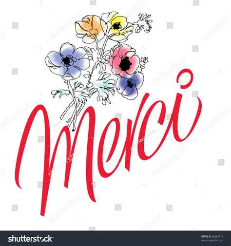 Merci Vector Lettering With Floral Illustration 63669478 Shutterstock