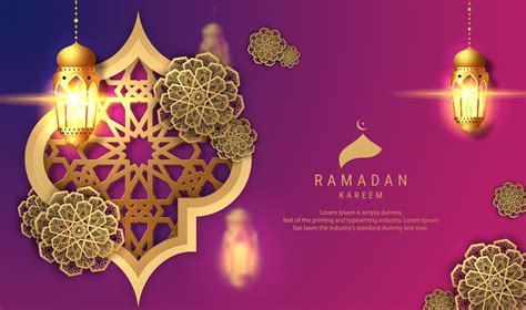 Ramadan Kareem Purple Background with Hanging Lanterns 935656 Vector