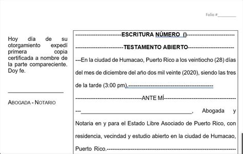 Escritura De Testamento Abierto De Acuerdo Al Nuevo Código Civil Del