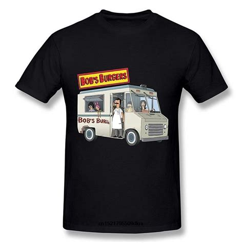 Men T Shirt Boys Bobs Burgers Bus Food Truck Gang Black T Shirt Funny