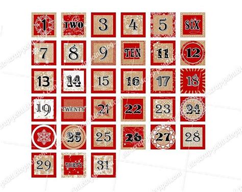Printable December Daily Numbers Red 3 2 15 Or 1 Inch Etsy