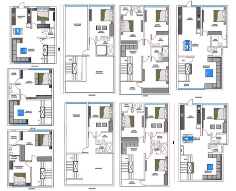 Different Type Of Row House Plan With Furniture Layout AutoCAD File Cadbull