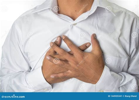 Man Chest Pain From Acid Reflux Or Heartburn Isolated On White
