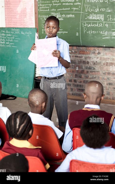 African School Pupil Presenting To His Class Stock Photo Alamy