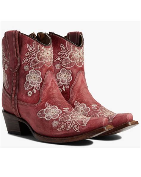 Corral Womens Flowered Embroidery Ankle Western Booties Snip Toe