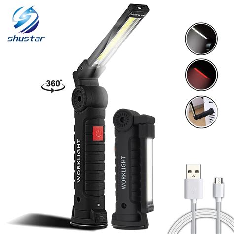 Usb Rechargeable Cob Led Flashlight Work Light Inspection Light 5 Modes