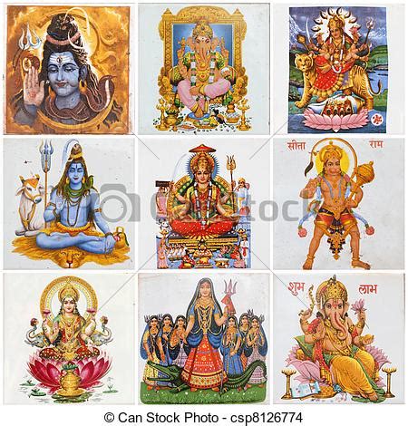 Insgesamt vier der großen religionen finden in indien ihren ursprung: Collage, hindu, -, götter, pantheon. Tonwaren, collage ...