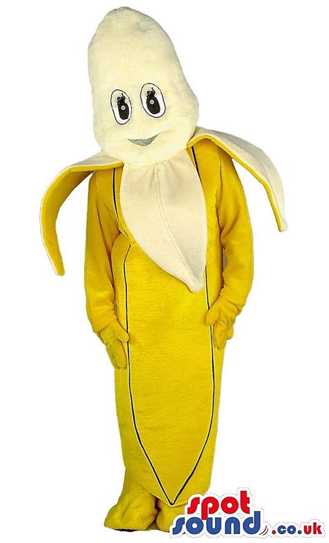 Banana Spotsound Mascot With Its Yellow Peel Costume On With A Stiff