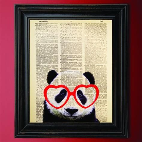 Panda Geeky Heart Shaped Glasses Cute Panda Nerdy Art Book Print Upcycled Book Art
