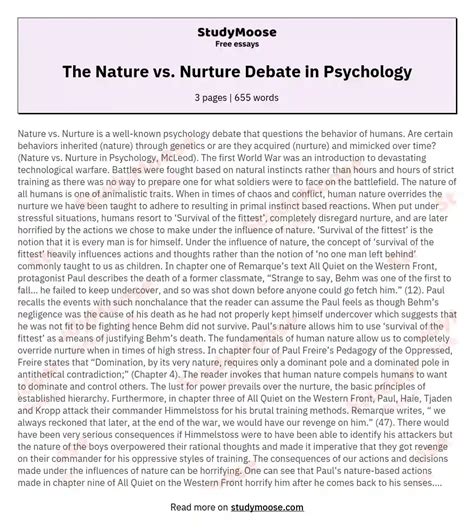 The Nature Vs Nurture Debate In Psychology Free Essay Example