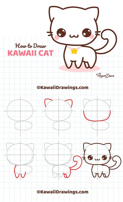 How To Draw Kawaii Cat Drawing Tutorial Easy Doodles Drawings Cute