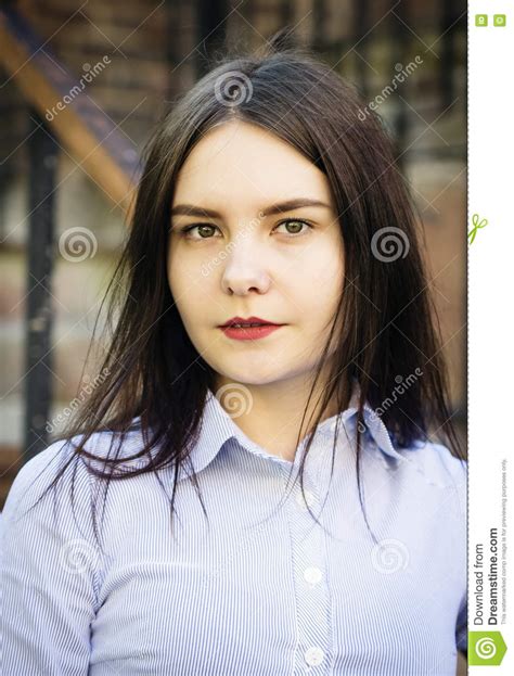 Portrait Of A Dark Haired Girl With Her Long Hair Stock Image Image
