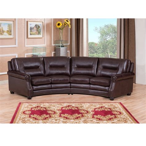 Shop Penn Chocolate Brown Curved Top Grain Leather Sectional Sofa