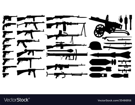 Firearms Arsenal Military Weapons Collection Vector Image