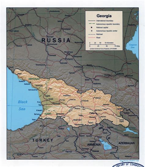 Grande detallado mapa político de Georgia con relieve carreteras