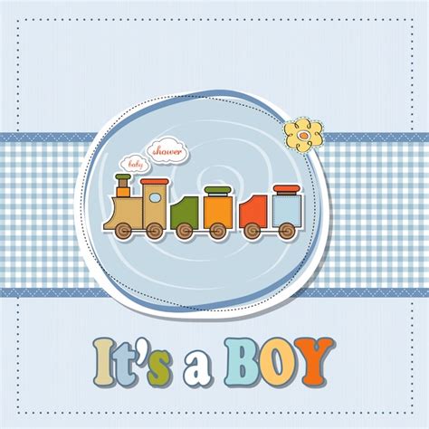 Baby Boy Shower Card With Toy Train Premium Vector