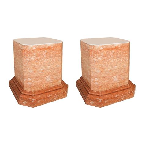 Pair Of Large Veined Pink Marble Antique Italian Pedestals Mayfair