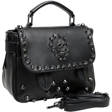 Mg Collection Ming Black Gothic Skull Studded Structured Tote Bag W