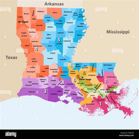 Louisianas Congressional Districts Vector High Detailed Map With