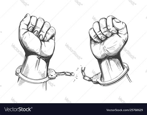 Hands Break Chain Handcuffs A Symbol Royalty Free Vector