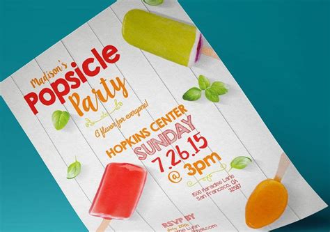 A Poster For A Popsicle Party On A Blue Background