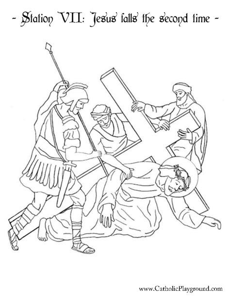 Station Vii Jesus Falls The Second Time Coloring Page Catholic