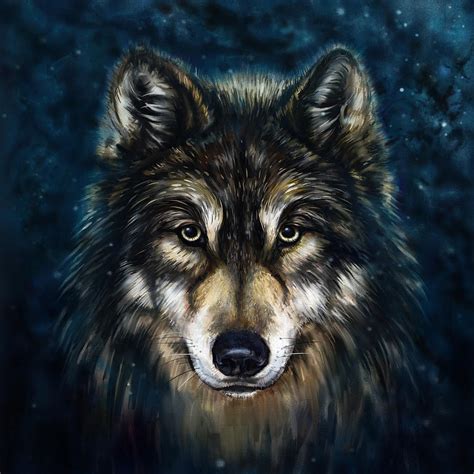Wolf Head Painting By Marcin Moderski