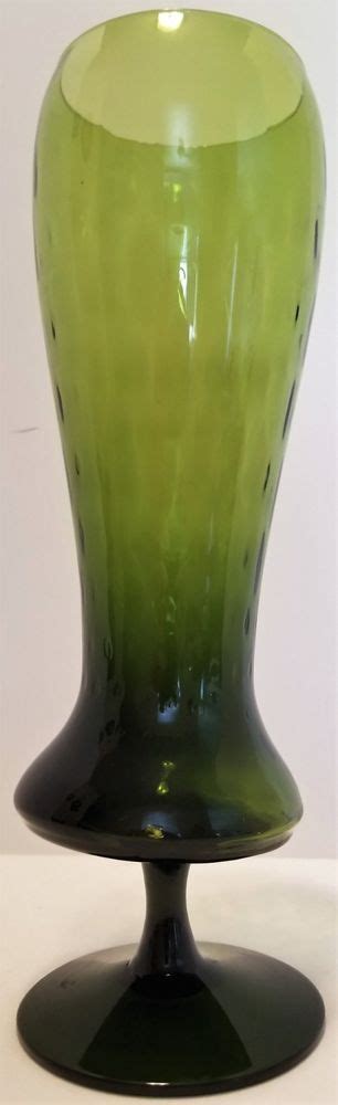 Mid Century Mcm Olive Green Optic Empoli Glass Xl Large Pilsner Shape Vase Decor Decorative