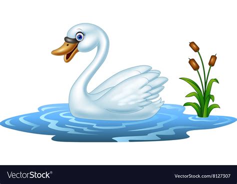 Cartoon Beauty Swan Floats On Water Royalty Free Vector