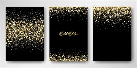 Premium Vector Three Gold Glitter Invitation Design Templates Holiday