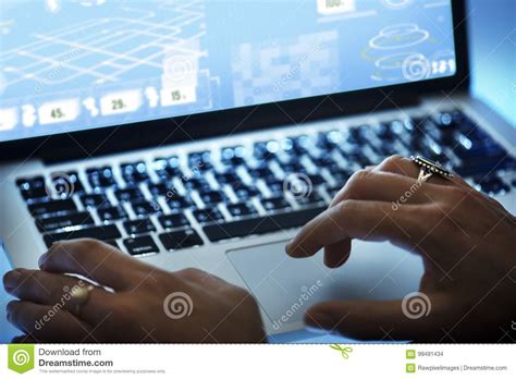 Hands Are Typing On Notebook Keyboard Stock Photo Image Of Hands