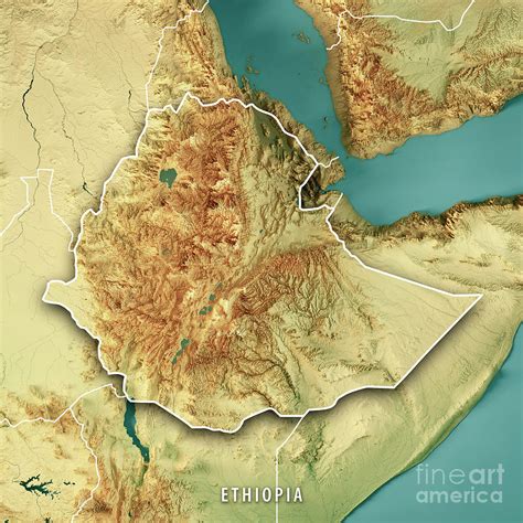 Ethiopia 3d Render Topographic Map Color Border Digital Art By Frank