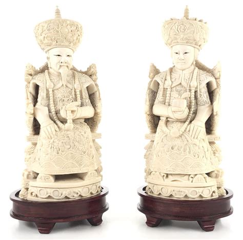 Lot Antique Chinese Hand Carved Ivory Emperor Empress Figurines