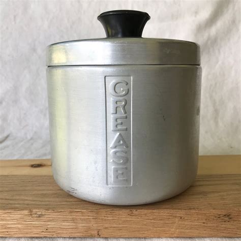 Spun Aluminum Grease Canister With Strainer And Black Knobbed Lid On Mercari