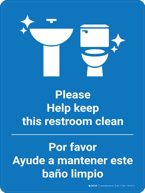 Keep Restroom Clean Bilingual Spanish With Icon Blue Wall Sign