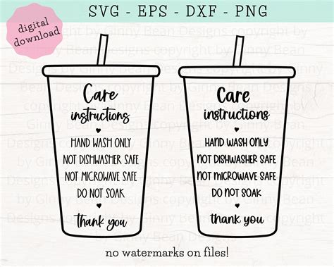 Embellishments Tumbler Care Card Blank Svg Pc117 Cup Care Instruction