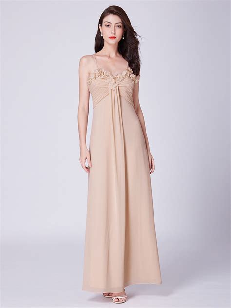 Long Beige Bridesmaid Dress With Ruched Bodice Ever Pretty