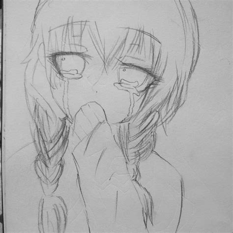 Sad Anime Girl Pencil Drawing Rectangle Circle