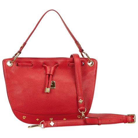 Red MCM Leather Shoulder Bag For Sale at 1stDibs