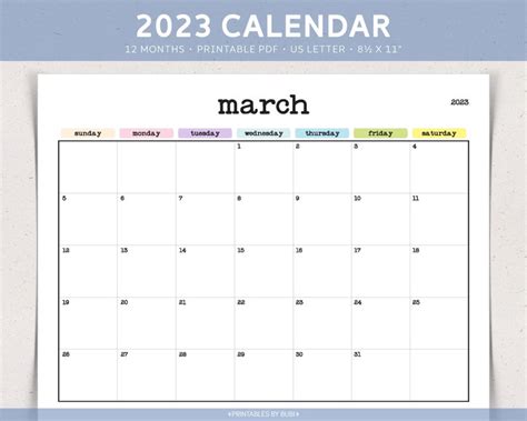 2023 Printable Calendar Landscape Minimalist Monthly Calendar 2023