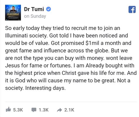 Gospel Artist Dr Tumi Reveals He Rejected N360 Million Monthly Offer To