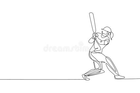 One Continuous Line Drawing Of Young Woman Cricket Player Focus